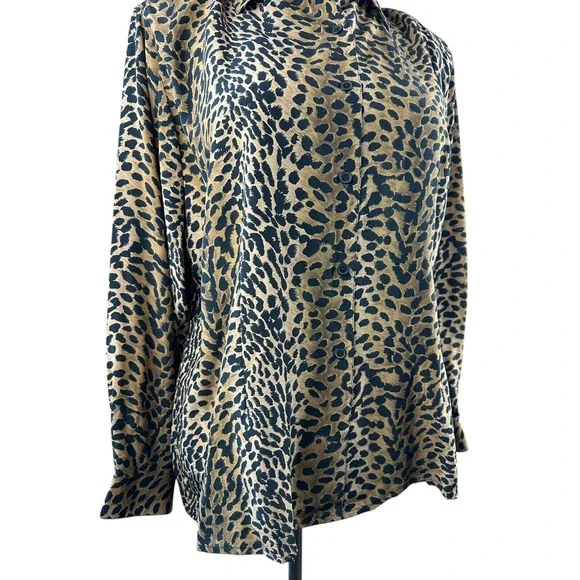 Vtg Silk Lore Beth Terrell Silk Cheetah Animal Print Button Blouse Plus Size 1X - Picture 6 of 10